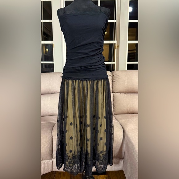 MSSP, Black With Sheer Floral Overlay Dress, Size Small NWT - Picture 1 of 10